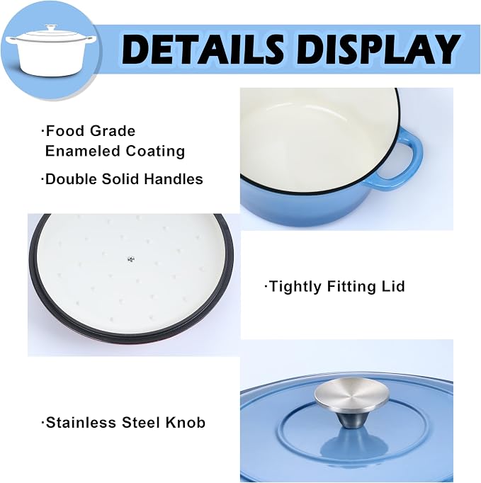 TeamFar 3qt Dutch Oven, Small Enameled Cast Iron Dutch Oven Pot - Image 3