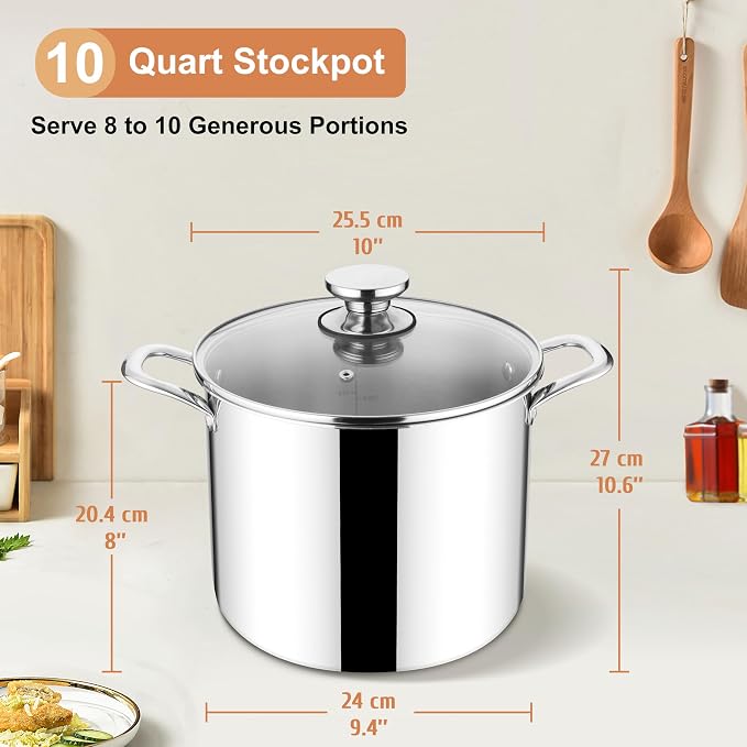 Herogo 10 Quart Stock Pot, 18/10 Stainless Steel Large Cooking Pot - Image 2