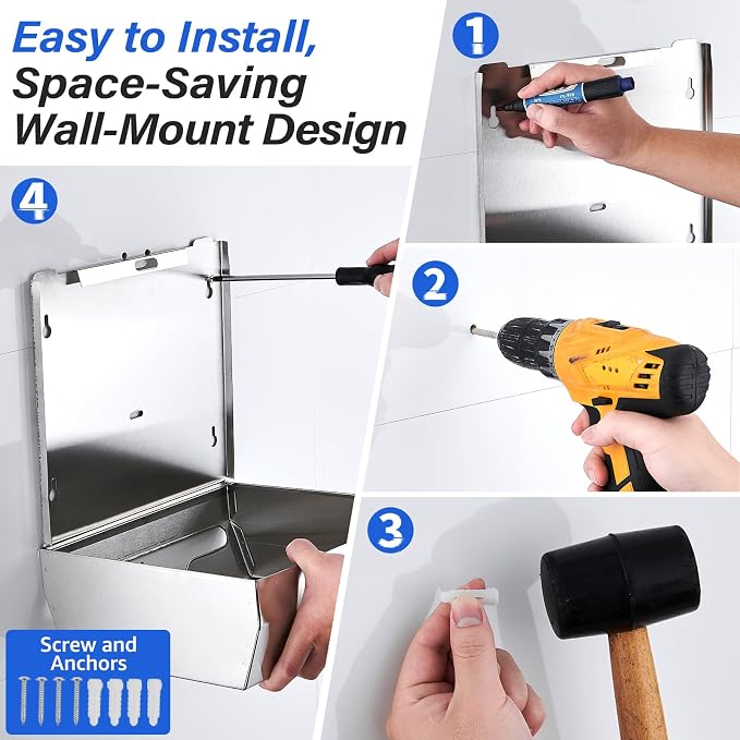 Commercial Paper Towel Dispenser Wall Mount, Stainless Steel C-Fold Multifold - Image 4