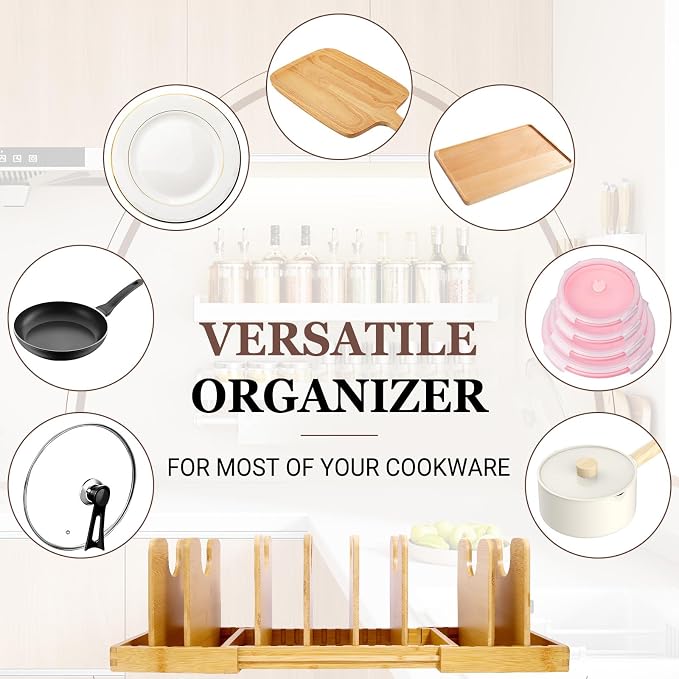 Bamboo Pot Lid Organizer, Pots and Pans Organizer Inside Cabinet, Pot Lids - Image 6