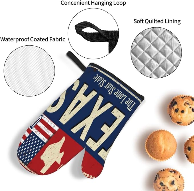 Oven Mitts and Pot Holders Sets of 4, Texas Lone Star State Retro US, Oven - Image 5