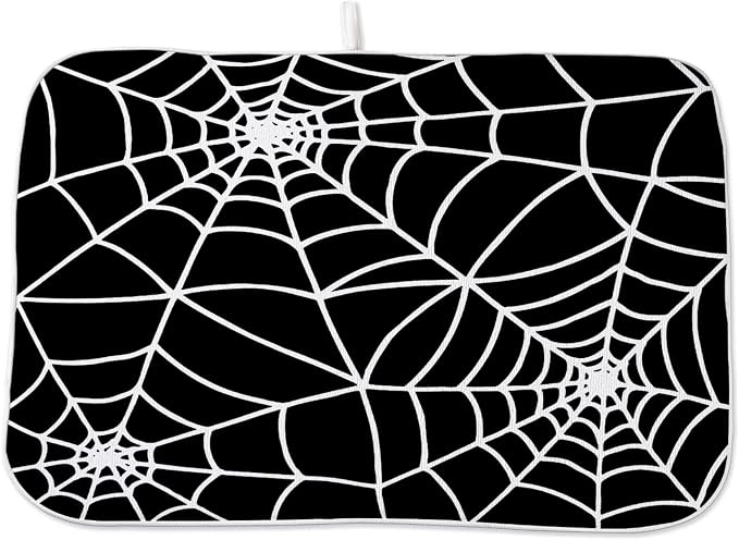 Halloween Spiderweb Dish Drying Mat 18 x 24 inch Halloween Scary Themed Black by AEIOAE