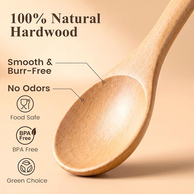 HAKSEN 6PCS Wooden Spoon Set, Oval Wooden Mixing Spoons Long Handle Spoons - Image 6