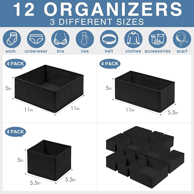 Criusia Drawer Organizer Clothes 12 Pack - Image 3