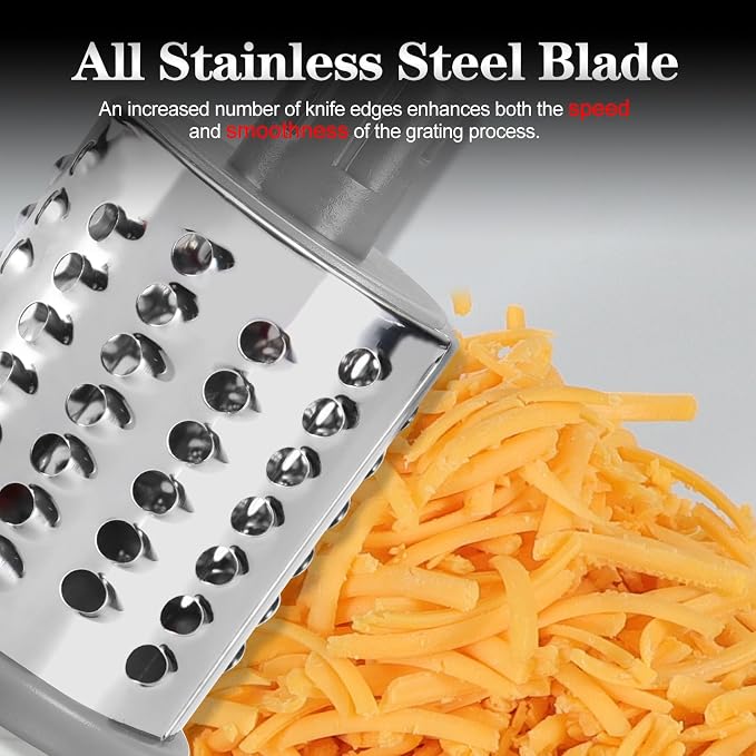 Ourokhome Rotary Cheese Grater Hand Crank, Kitchen Shredder Speed Mandolin - Image 2