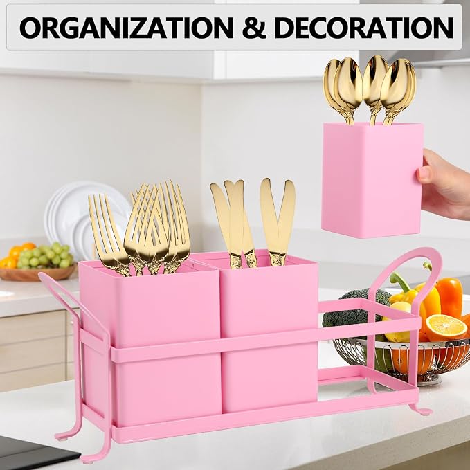 NelyBet Metal Silverware Caddy, 3 Compartment Utensil Holder - Image 4