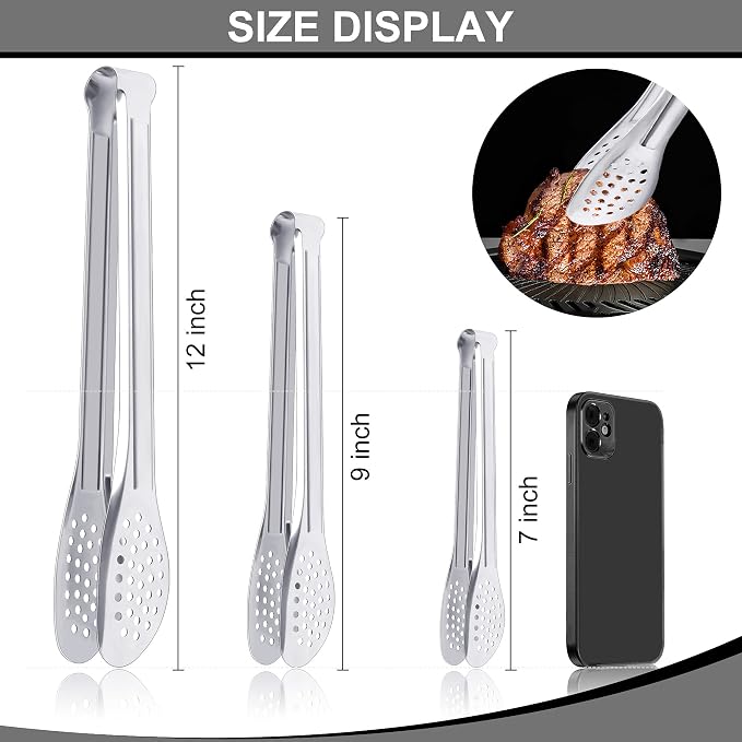 6 Pack Buffet Tongs, Stainless Steel Serving Tongs Serving Utensils 7Inch - Image 2