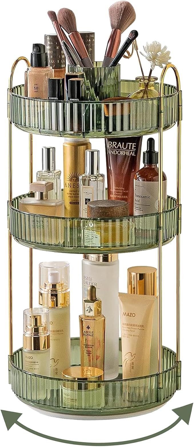 Asayuee 360 Rotating Makeup Organizer, 3 Tier Large Capacity Make Up Organizers by Asayuee