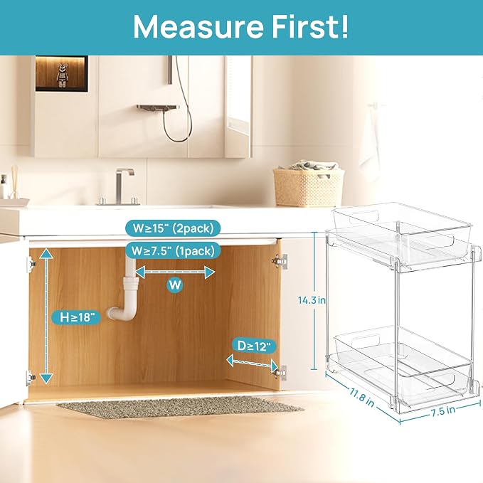 Vtopmart 4 Pack Higher Bathroom Organizer, 2 Tier White Under Sink Organizers - Image 7