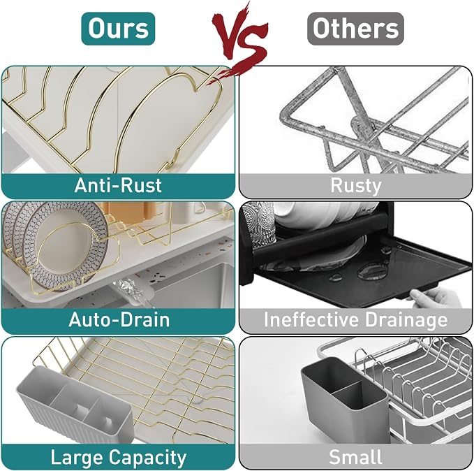 Buruis Dish Drying Rack for Kitchen Countertop, Large Capacity Gold Stainless - Image 5