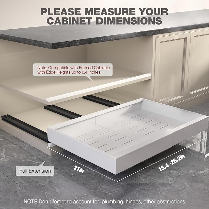 Seinloes 4 Pack Pull Out Cabinet Organizer 21" Deep, Full Extension 3 Slide - Image 6