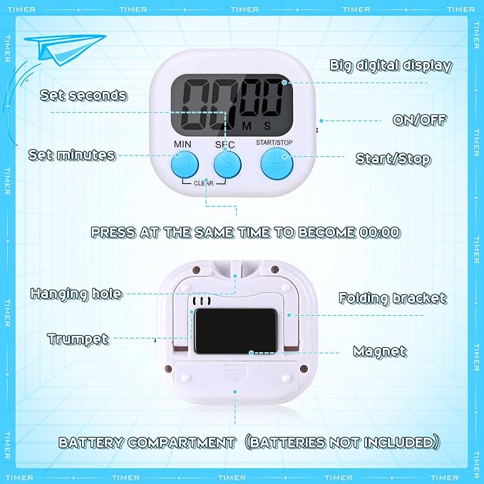 Mwellewm 12Pcs Digital Timers for Classroom Kitchen Timers for Cooking Small - Image 7