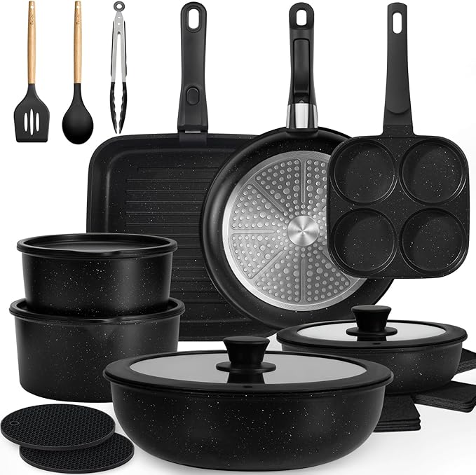 KIKCOIN Nonstick Pots and Pans Set 24 Pack by Kikcoin