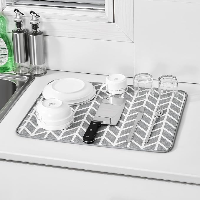 SUBEKYU Dish Drying Mat for Kitchen Counter, Absorbent Microfiber Dishes - Image 6