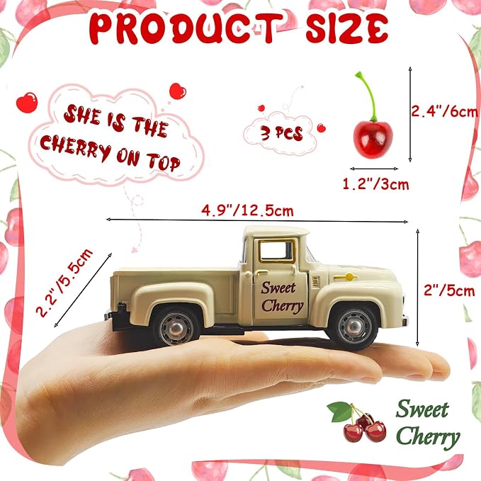Cherry Decor – 4.9″Sweet Cherry Vintage Metal Truck - Image 3