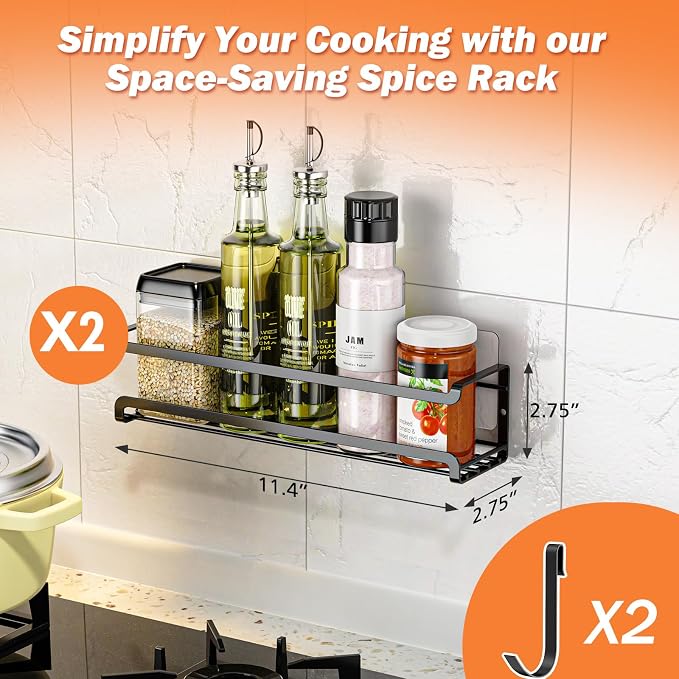 Bunoxea Spice Rack wall mounted 2 Pack, Space-Saving Spice Organizer - Image 7