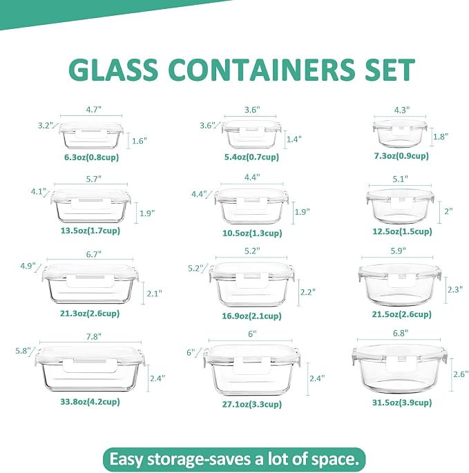 KOMUEE 24 Pieces Glass Food Storage Containers Set, Meal Prep Containers - Image 2