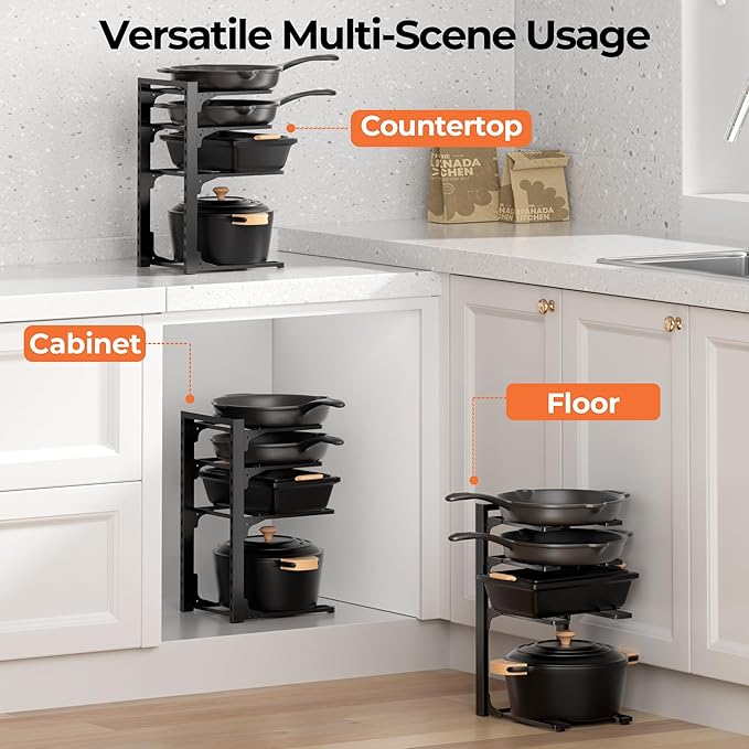 MUDEELA 2 Pack Pots and Pans Organizer under Cabinet, 4-Tier Heavy Duty Pan - Image 6