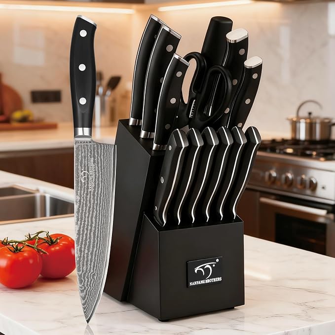 NANFANG BROTHERS Damascus Kitchen Knife Set 14 Pieces - Image 6