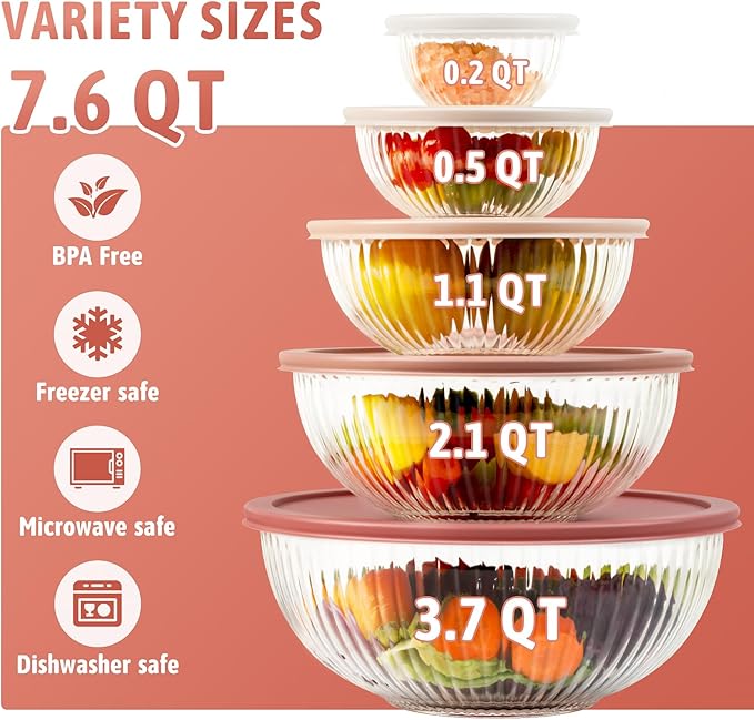 Glass Mixing Bowls with Lids Sets, 5 Packs Glass Bowls with Lids - Image 2