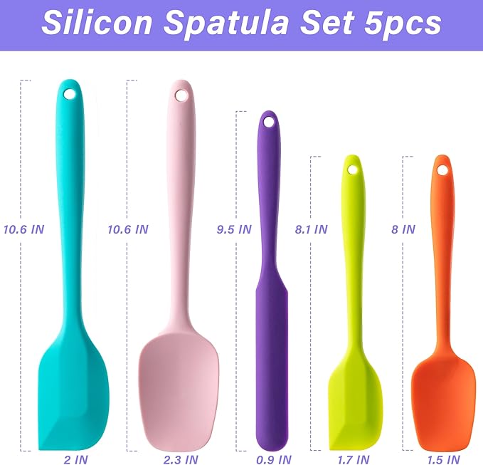 Silicone Spatula Set, 5 Piece Food Grade Rubber Spatulas - Image 2