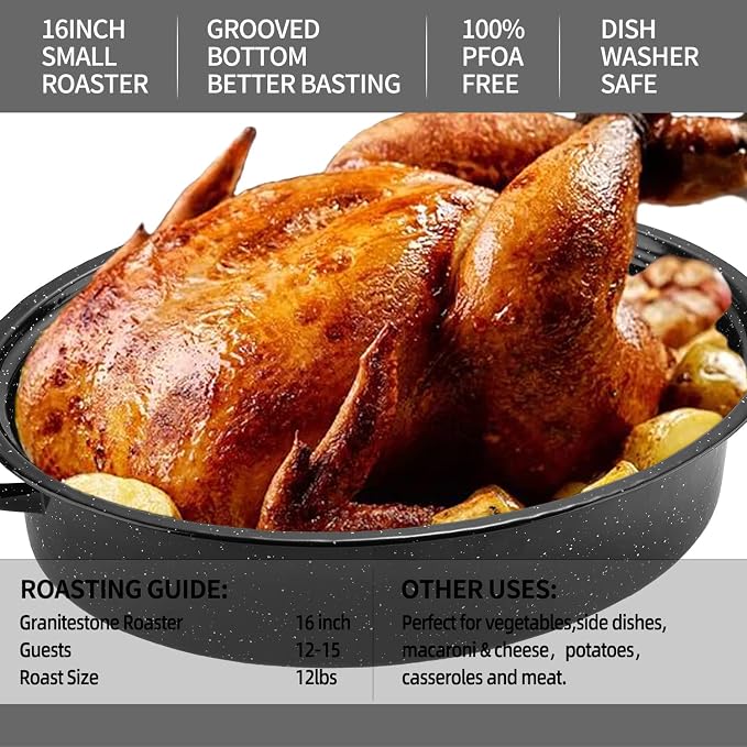 Granite Roasting Pan, Medium 15.7” Enameled Roasting Pan - Image 5