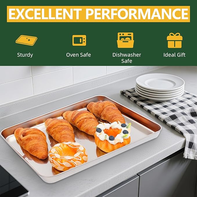 4-Piece Baking Sheet Set with Cooling Rack, Stainless Steel Cookie Sheets & - Image 5