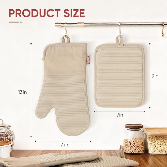 YUTAT Silicone Oven Mitts and Pot Holders Set, High Heat Resistant Up to 500 - Image 4