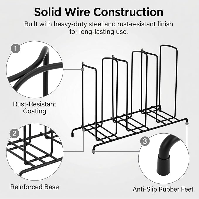 QWORK Wire Frame Cup and Lid Organizer, 3 Compartment Metal Wire Rack - Image 5