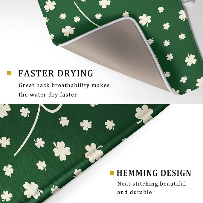 Giwawa St Patricks Day Dish Drying Mat Green Lucky Clovers Dish Drainer Mats - Image 3