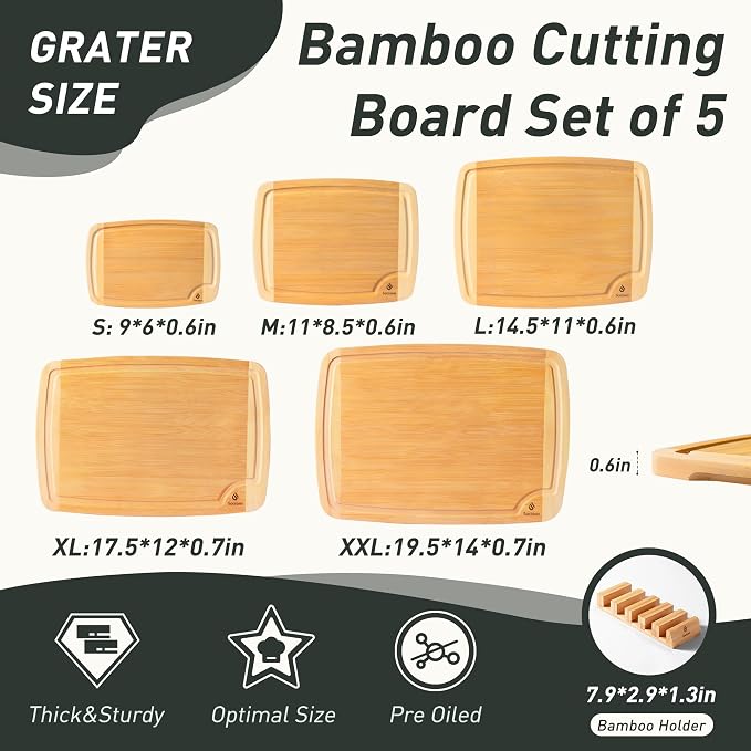 Bamboo Cutting Board Set Non Slip Feet - Image 2