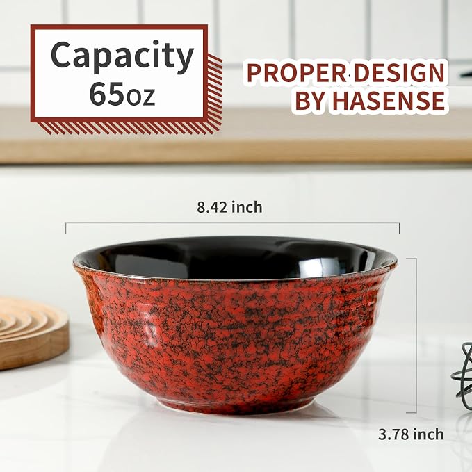 Hasense Ceramic Salad Bowl, 60 Ounces Large Serving Bowls, 8.5 Inch Soup Bowls - Image 3