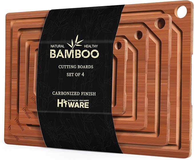 Hiware 4 Pieces Extra Large Wooden Cutting Boards Set- Bamboo Cutting Boards by HIWARE
