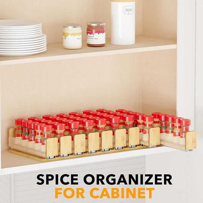 SpaceAid Bamboo Pull Out Spice Rack Organizer - Image 6