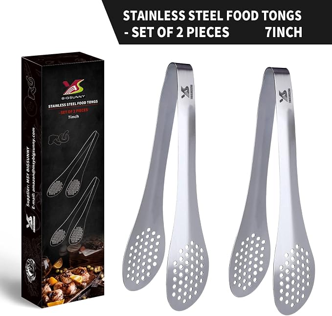 MSY BIGSUNNY 7inch Food Serving Tongs Stainless Steel Buffet Tongs - Image 4