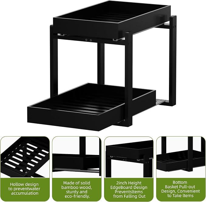 APRTAT 2 Pack Under Sink Organizer, Bamboo Wooden 2-Tier Pull-Out Storage - Image 6