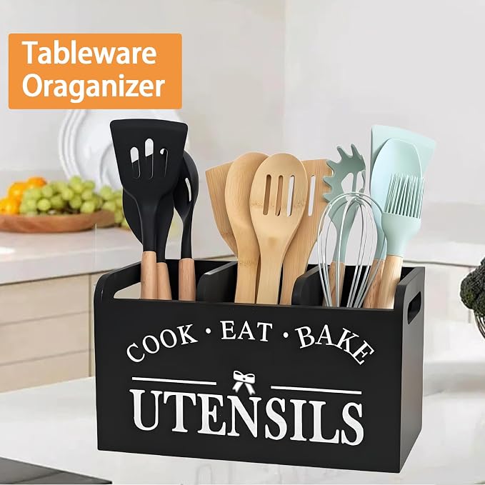 Utensil Holder, Wooden Utensil Holder - Image 4