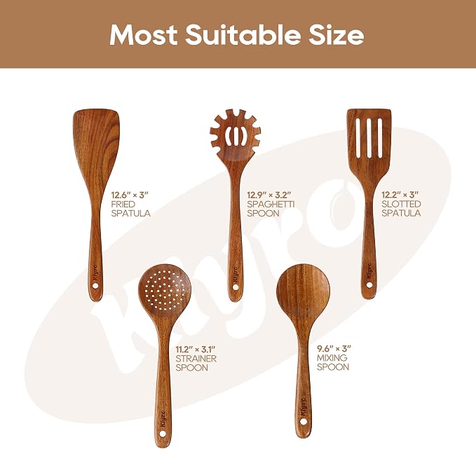 Teak Kitchen Utensils Set, 5 Piece Premium Wooden Cooking Utensils Set - Image 6