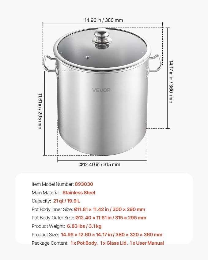 VEVOR Stainless Steel Stock Pot, 21-Quart Stainless Steel Stockpot - Image 7