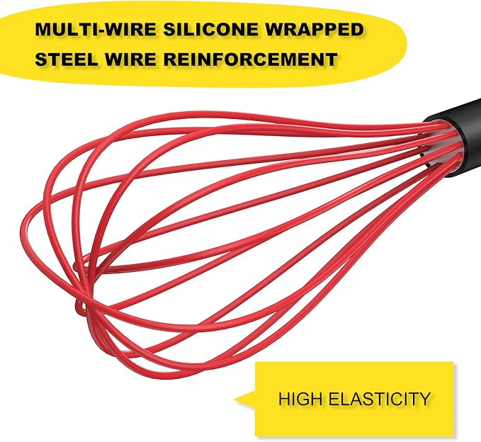 NileHome Silicone Whisk Set 8" 10" 12", 3 Pack Kitchen Whisk Kitchen Wisk Wire - Image 3