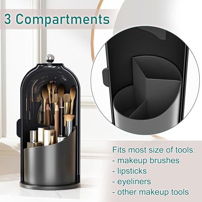 GAXmi Makeup Brush Holder with Lid Cosmetic Tools Organizer 360 Rotating - Image 3