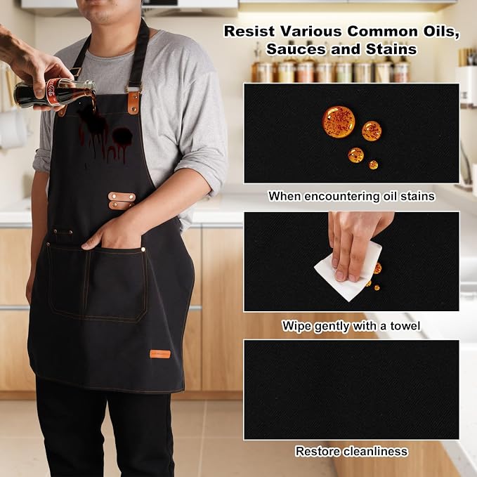 Chef Aprons for Women Men with Pockets, Oil-Repellent & Water-Resistant - Image 4