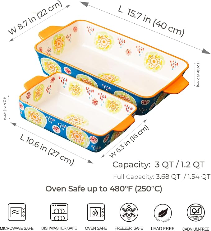 Ceramic Baking Dish Set of 2, 3QT & 1.2QT Stoneware Casserole Dishes - Image 2