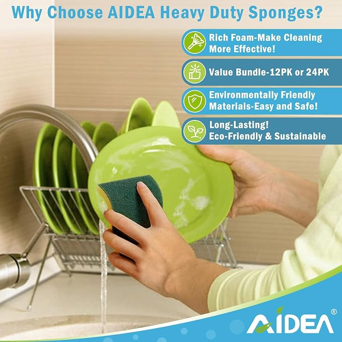AIDEA Sponges Kitchen, 50 Pack Heavy Duty Dish Sponge, Cleaning Dish Scrubber - Image 3