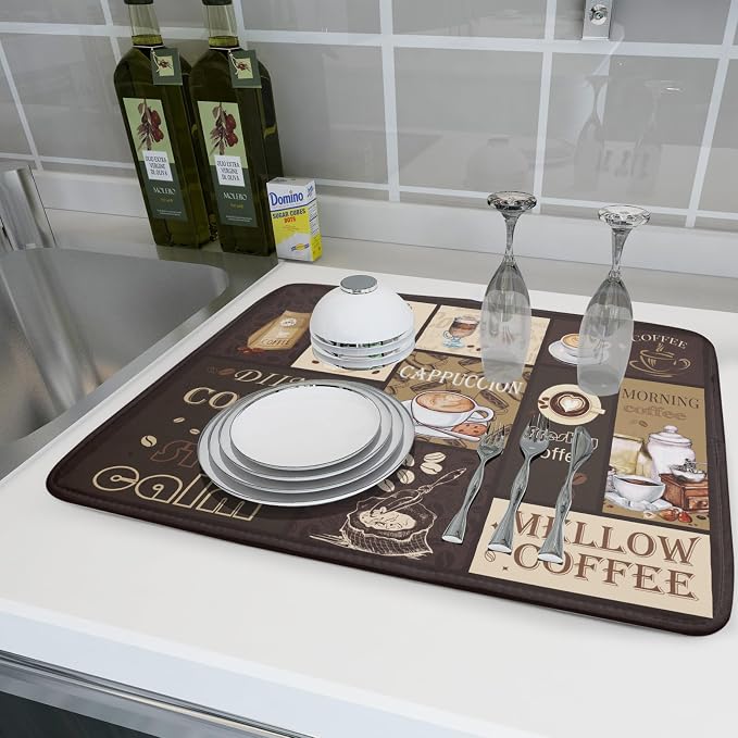 Brown Coffee Dish Drying Mat 18x24 Inch Coffee Cup Espresso Machine Pad - Image 6