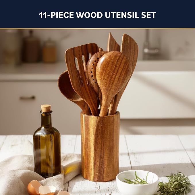 Home Hero Wooden Utensil Set 11 Pcs – Natural Teak Wooden Kitchen Utensils Set - Image 2