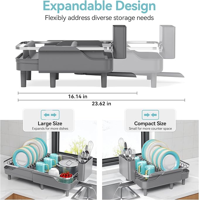 Urackify Expandable Dish Rack for Kitchen Counter, 16.14"-23.62" Large - Image 2