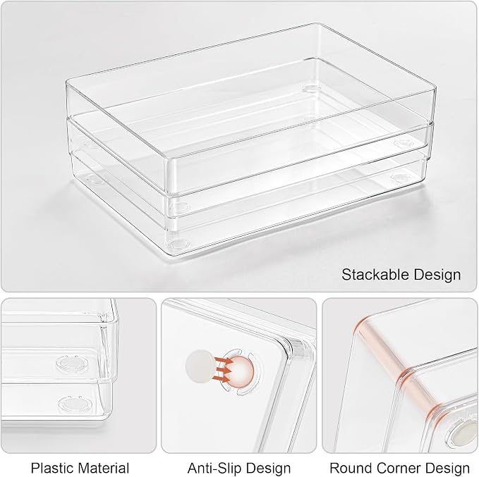 SMARTAKE 6 PCS Clear Plastic Drawer Organizers Set, Large Size Non-Slip Desk - Image 6