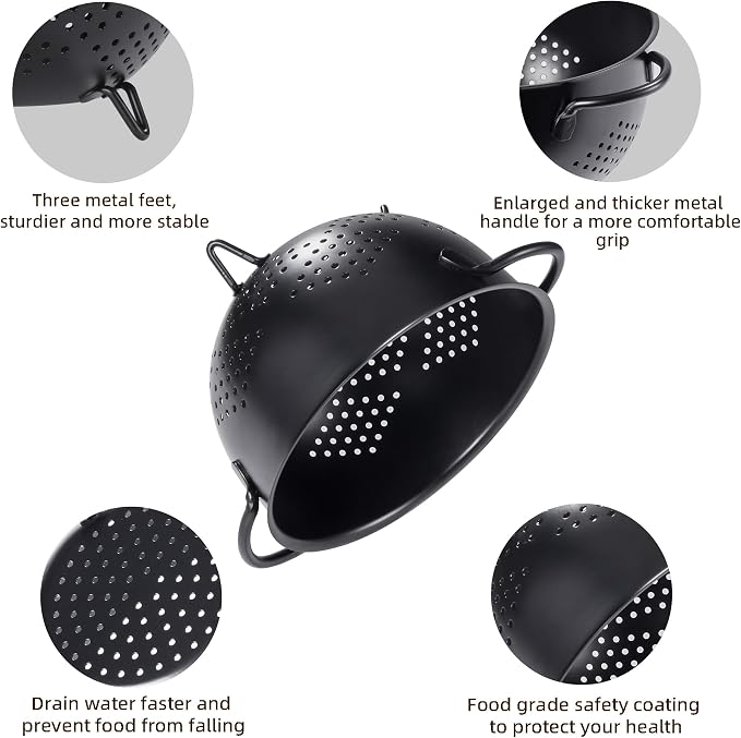 Metal Colander 5 Quart Powder Coated Self-draining Metal Strainer - Image 5