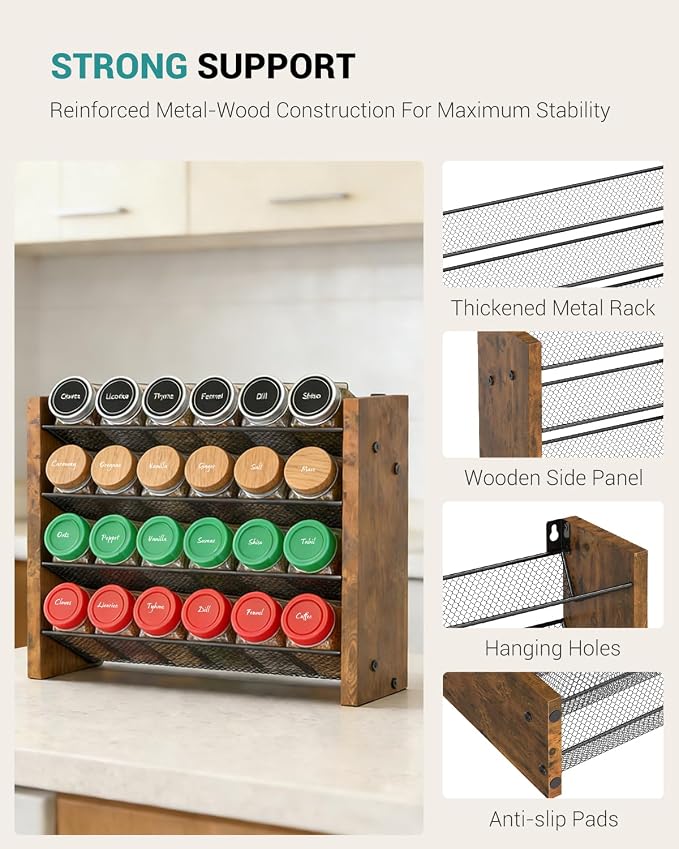 NESAPTO Spice Rack Organizer for Cabinet, Wood 4-Tier Vertical Seasoning - Image 7